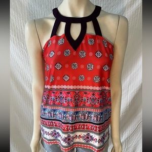 FLJ Studio Boho Sleeveless V-neck Stretch Silky Colorful Tank Top Size Medium